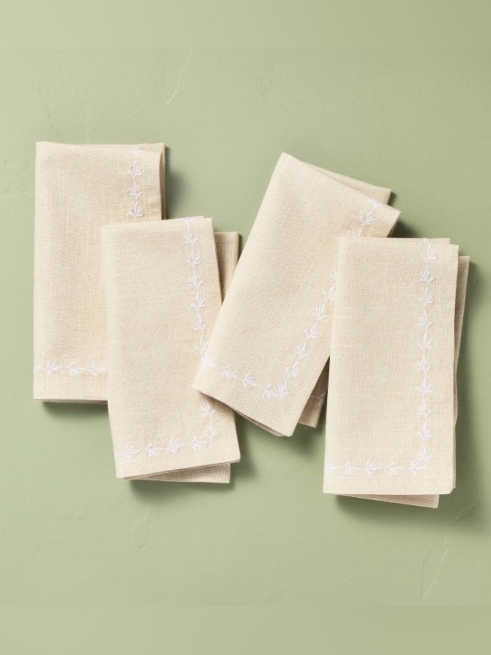 4pk Embroidered Border Cloth Cream Napkins - Hearth & Hand™ with Magnolia